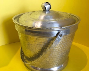 Rodney Kent Hammered Aluminum Ice Bucket 1950s with Tulip Finial Lid with Riveted Handle