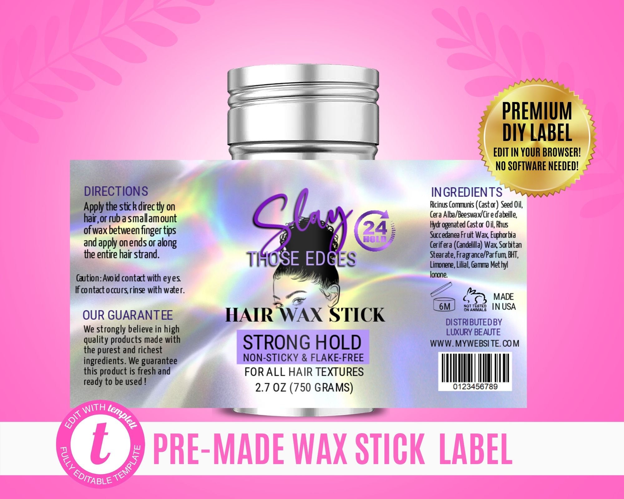 PreMade Wax Label DIY Wax Label Edge Control Hair Wax Diy Etsy