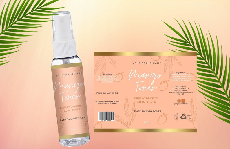 Spray Bottle Label Facial Toner Label PreMade Product Etsy