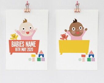 personalised baby prints | nursery print | boy | decoration | girl | birth announment | illustration | nursery | wall art | nursery decor