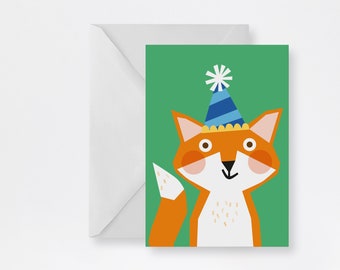 childrens fox card | birthday party invite | blank celebration card |  birthday wishes