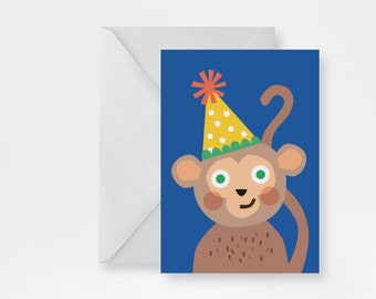 childrens monkey card | birthday party invite | blank celebration card |  birthday wishes