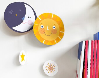 Sun and moon mobile | nursery decoration | mini mobile | happy | illustration | art | kid mobile | hanging | paper mobile | sun | bright