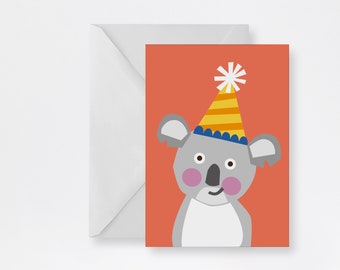childrens koala card | birthday party invite | blank celebration card |  birthday wishes