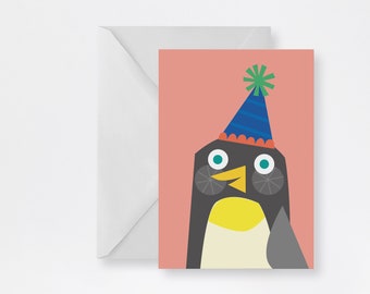 childrens penguin card | birthday party invite | blank celebration card |  birthday wishes