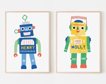 personalised robot art print | nursery print | childrens bedroom | decoration | kids | art | nursery | wall art | nursery decor