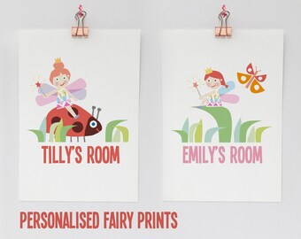 personalised fairy print | nursery print | girls bedroom | decoration | girl | fairies | illustration | nursery | wall art | nursery decor