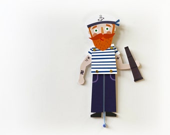 jumping jack sailor | circus puppet | wall art | childrens bedroom | decoration | nursery | Marionette | nursery decor | ornamental toy