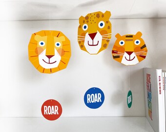 lion tiger leopard mobile | paper mobile  | wild cat mobile | decor | art | kid mobile | hanging | bright | fun | nursery | children bedroom