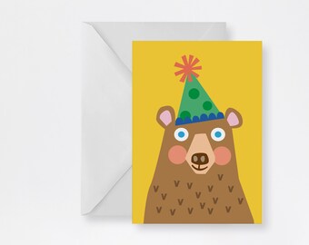 childrens bear card | birthday party invite | blank celebration card |  birthday wishes