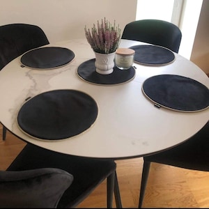 Black Velvet Round Placemat with Golden Cord (14 in)