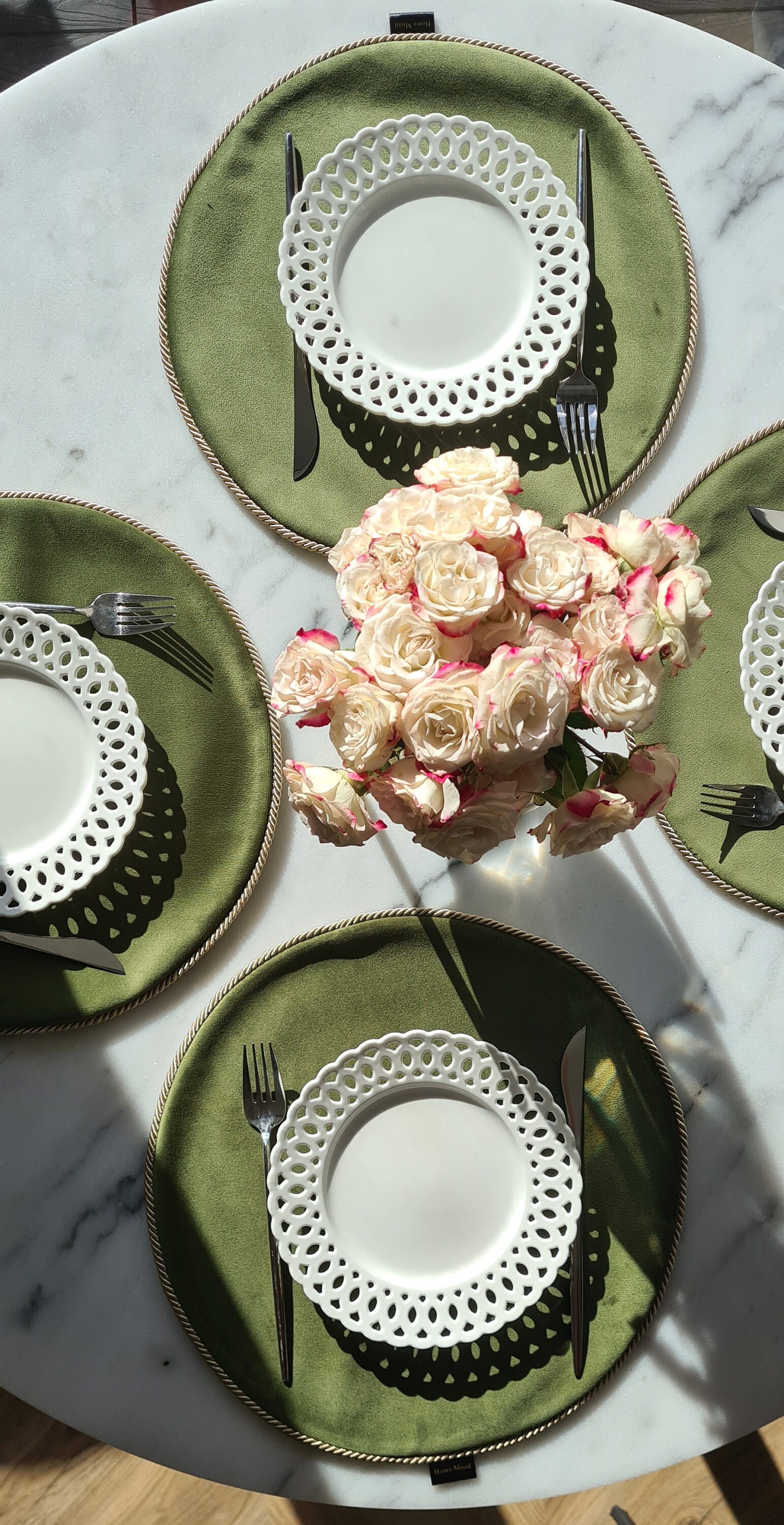 Velvet Round Table Mats, Plates Placemats, Green Place Mats Set