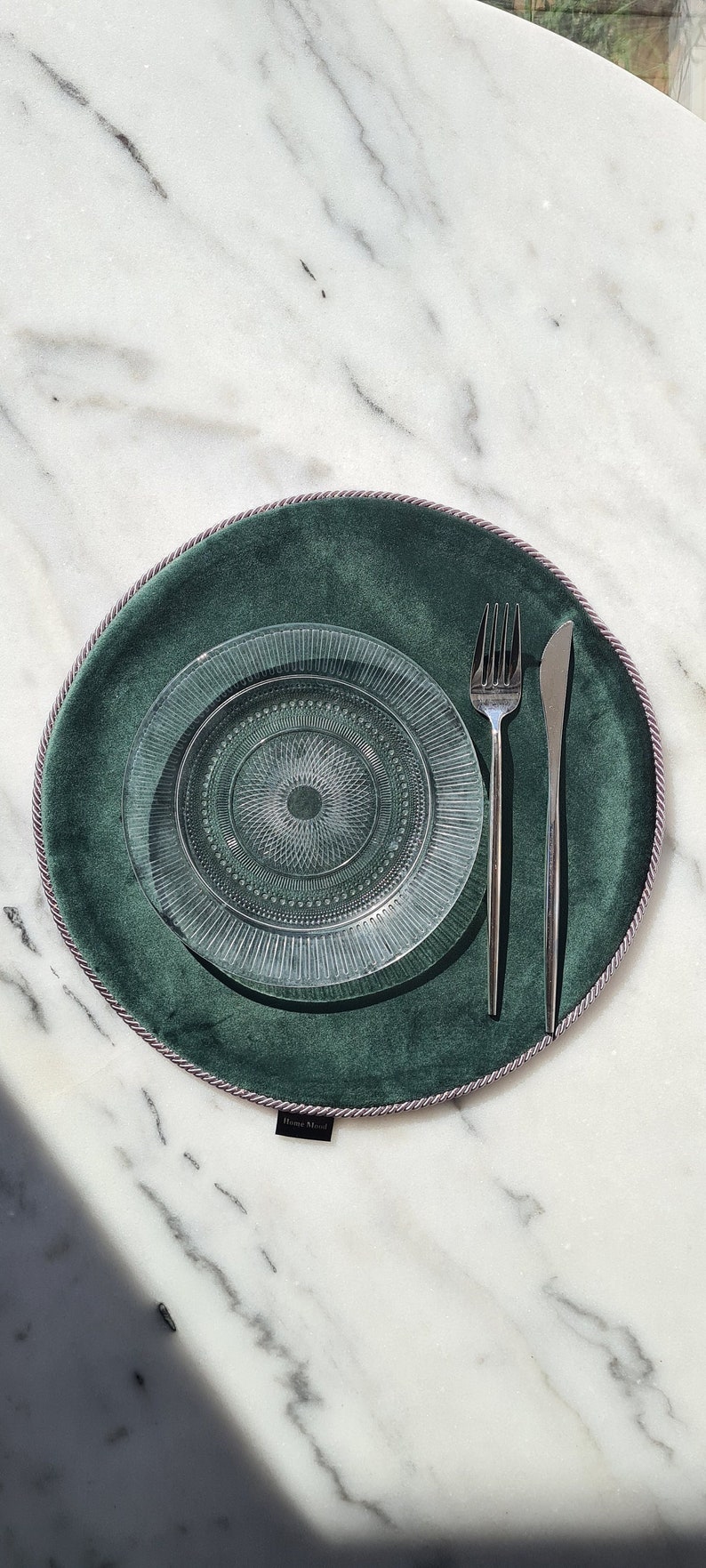 Green Velvet Round Placemats, Placemats Set of 6, Housewarming Gift