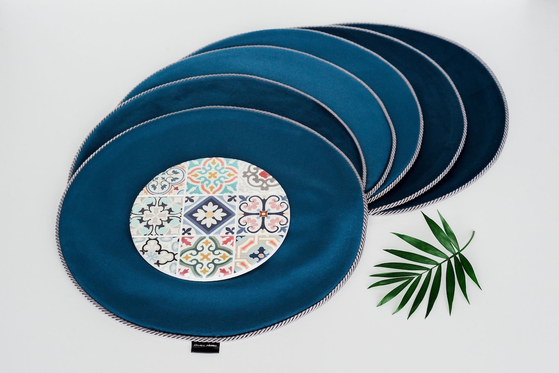 Velvet Navy Blue Place Mats for Dining Tables/placemats Set of Etsy
