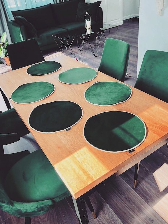 Velvet And Sateen Round Table Mats Plates Placemats Green Ireland Velvet And Sateen Round Table Mats, Green Round Table Mats