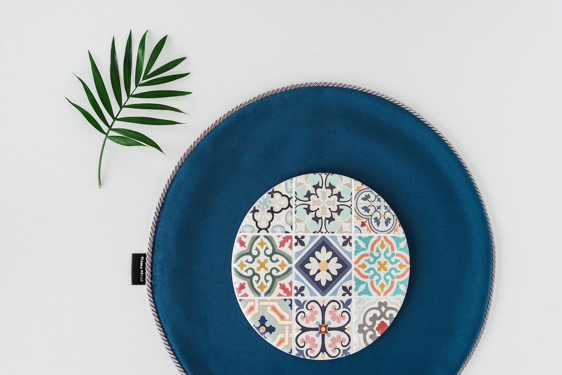 Velvet Navy Blue Round Placemats Set of 4 for Dining Tables/ Etsy