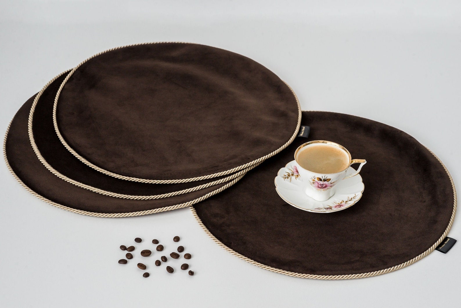 Buy Brown Velvet Round Placemats Set of 6 Housewarming Gift New Online