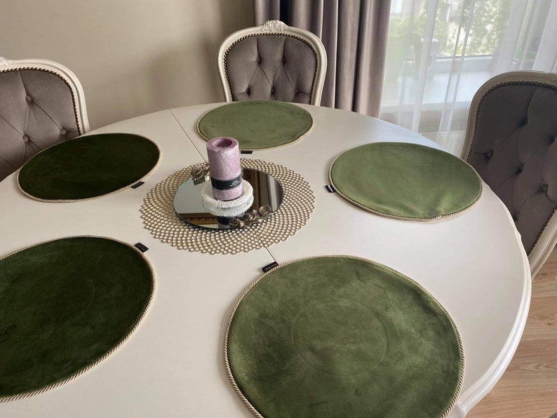 Velvet Round Table Mats, Plates Placemats, Green Place Mats Set