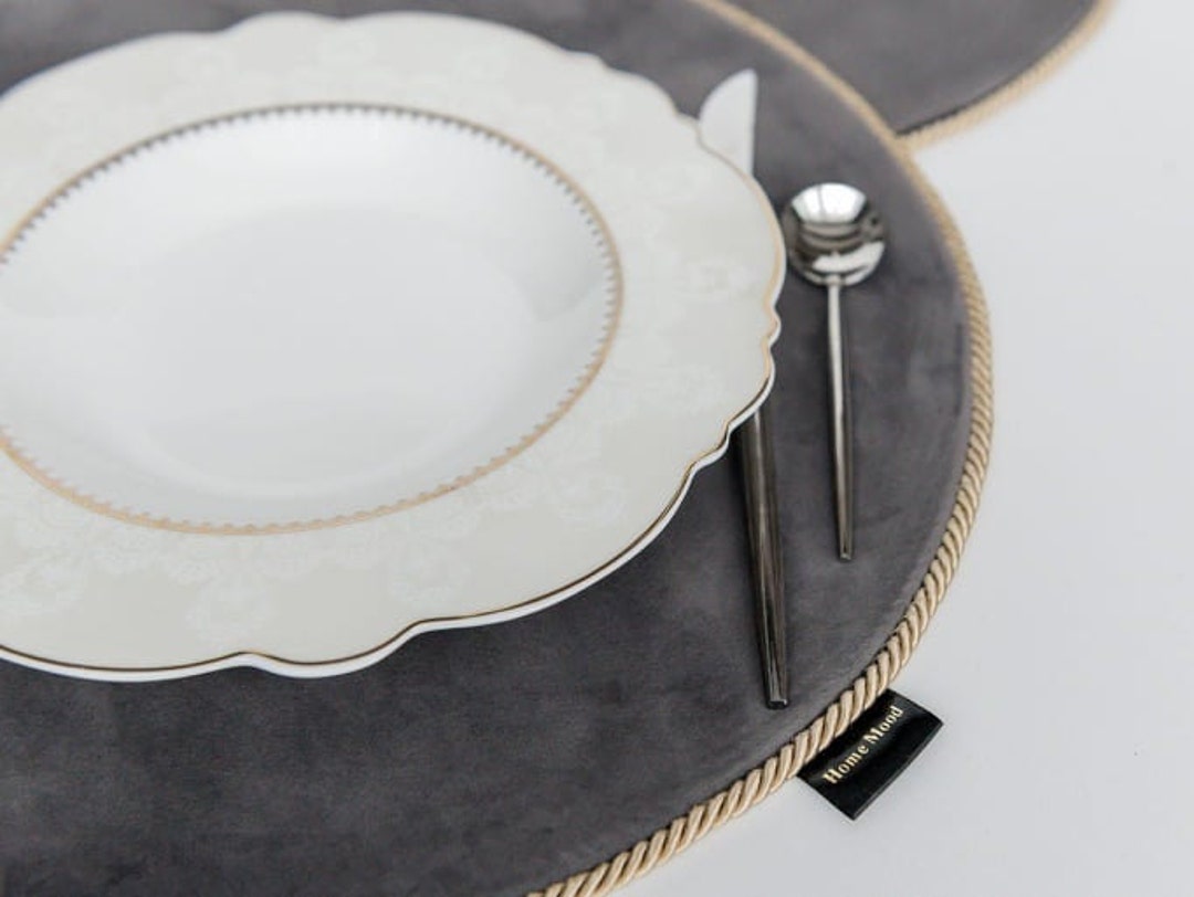 Grey Velvet Round Placemats Placemats Set of 6 Housewarming Etsy