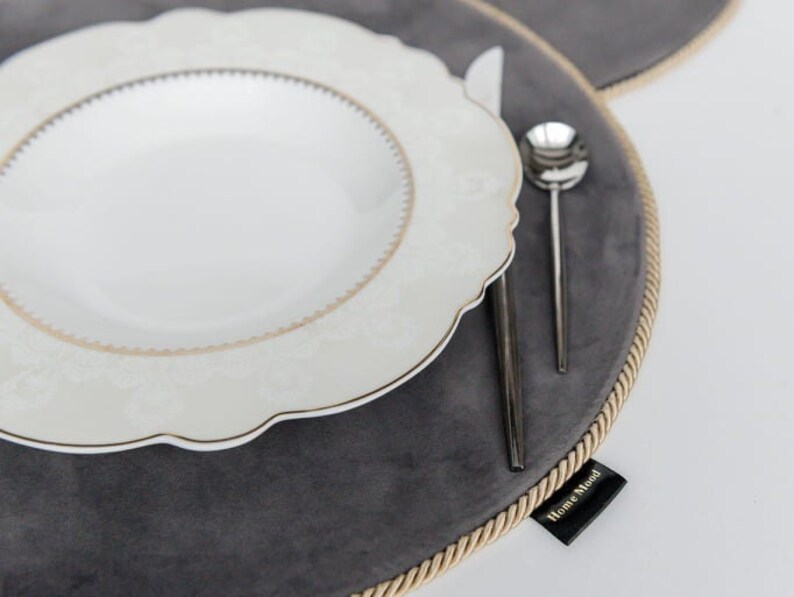 Velvet and Sateen Round Table Mats Plates Placemats Grey Etsy UK