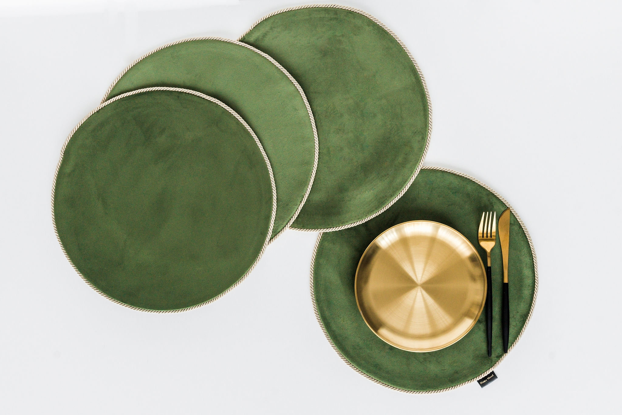 Velvet Round Table Mats, Plates Placemats, Green Place Mats Set