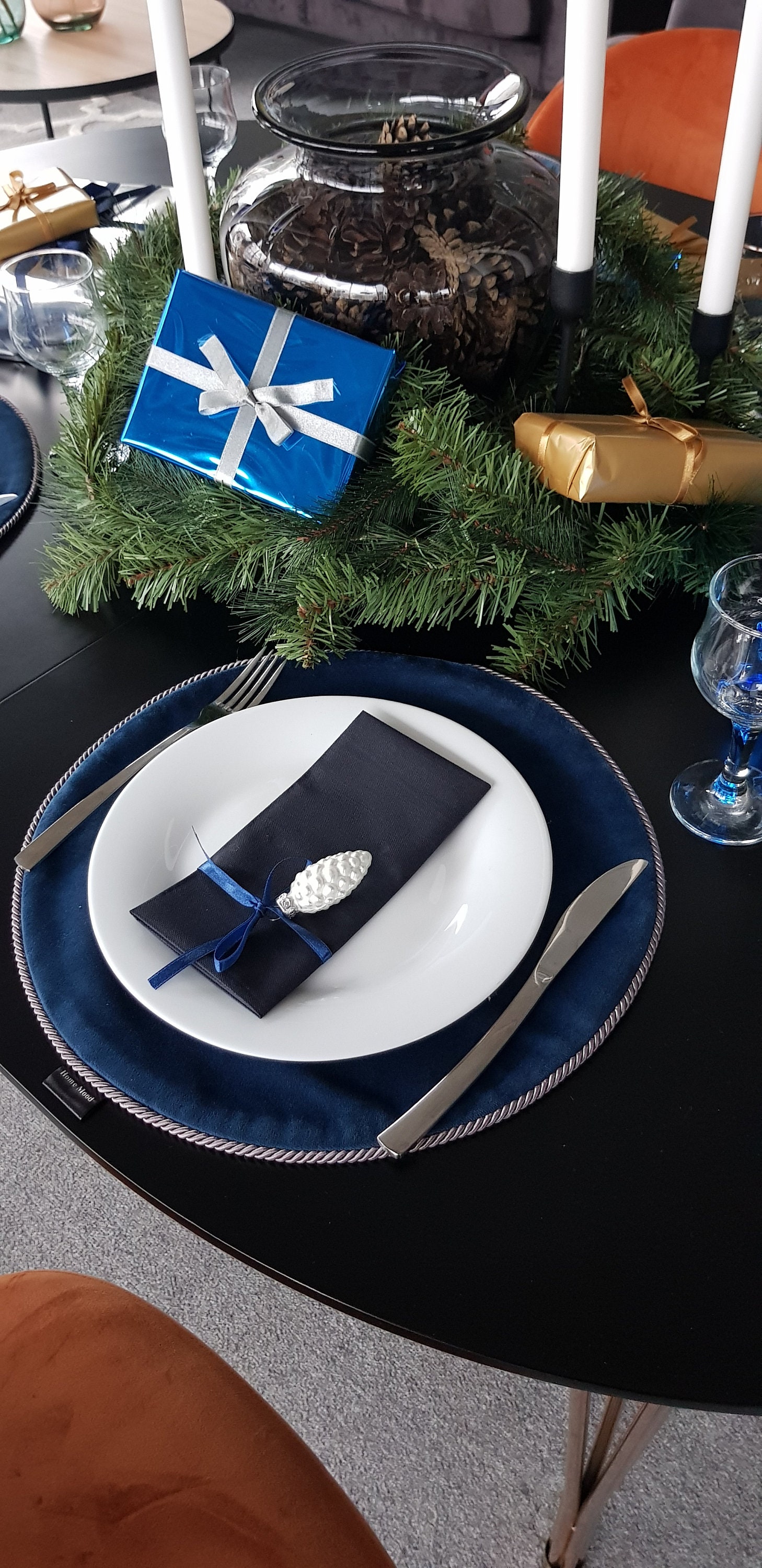 Velvet Navy Blue Round Placemats Set of 4 Housewarming Gift Etsy