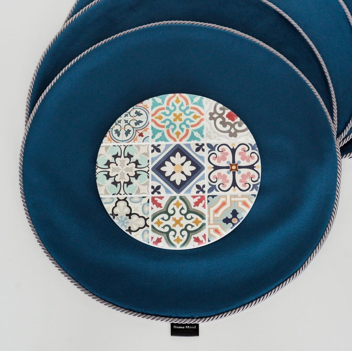 Velvet Navy Blue Round Placemats Set of 4 for Dining Tables/ Etsy