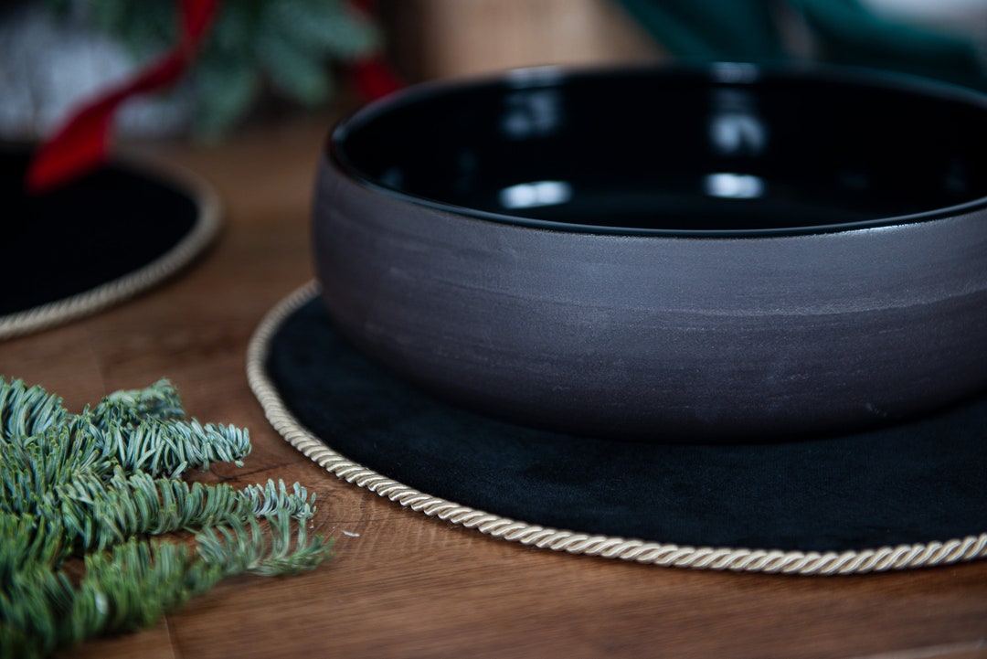 Black Velvet Round Placemats, Placemats Set of 4, Table Mats Set of 4