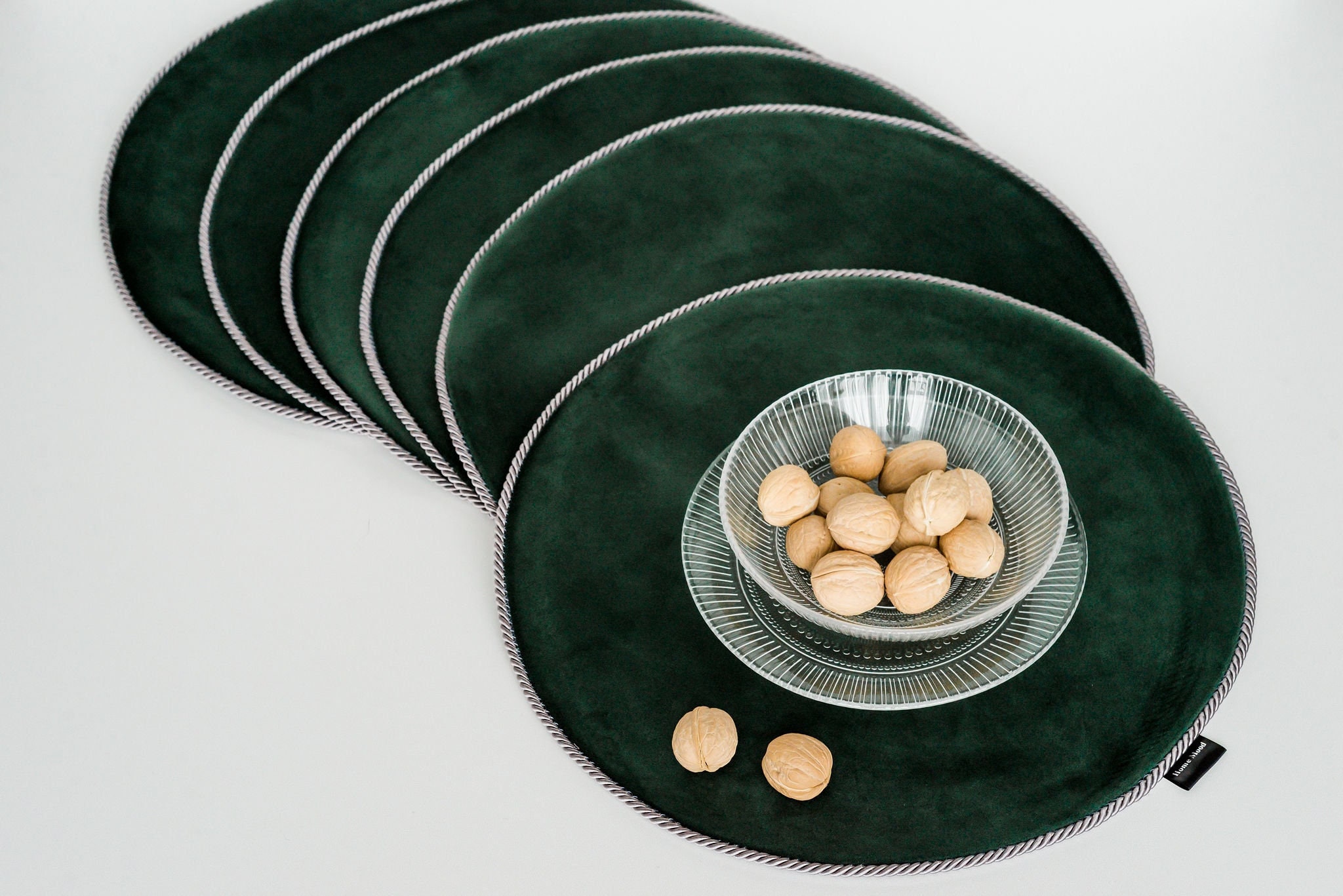 Velvet and Sateen Round Table Mats Plates Placemats Green Etsy UK