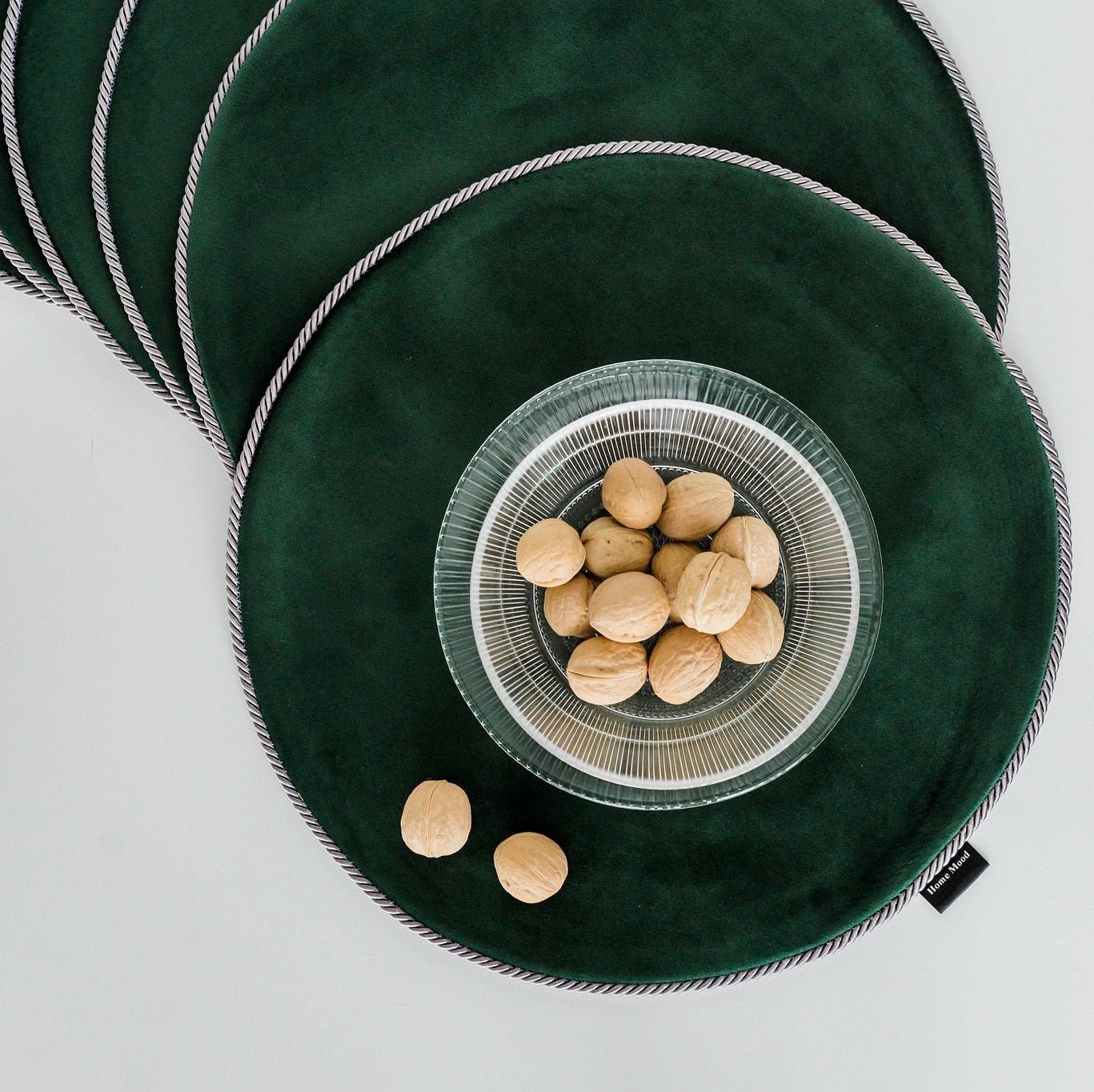 Velvet and Sateen Round Table Mats Plates Placemats Green Etsy UK