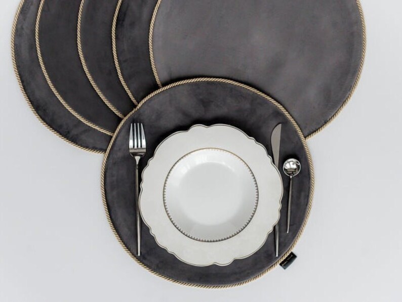 Velvet and Sateen Round Table Mats Plates Placemats Grey Etsy UK