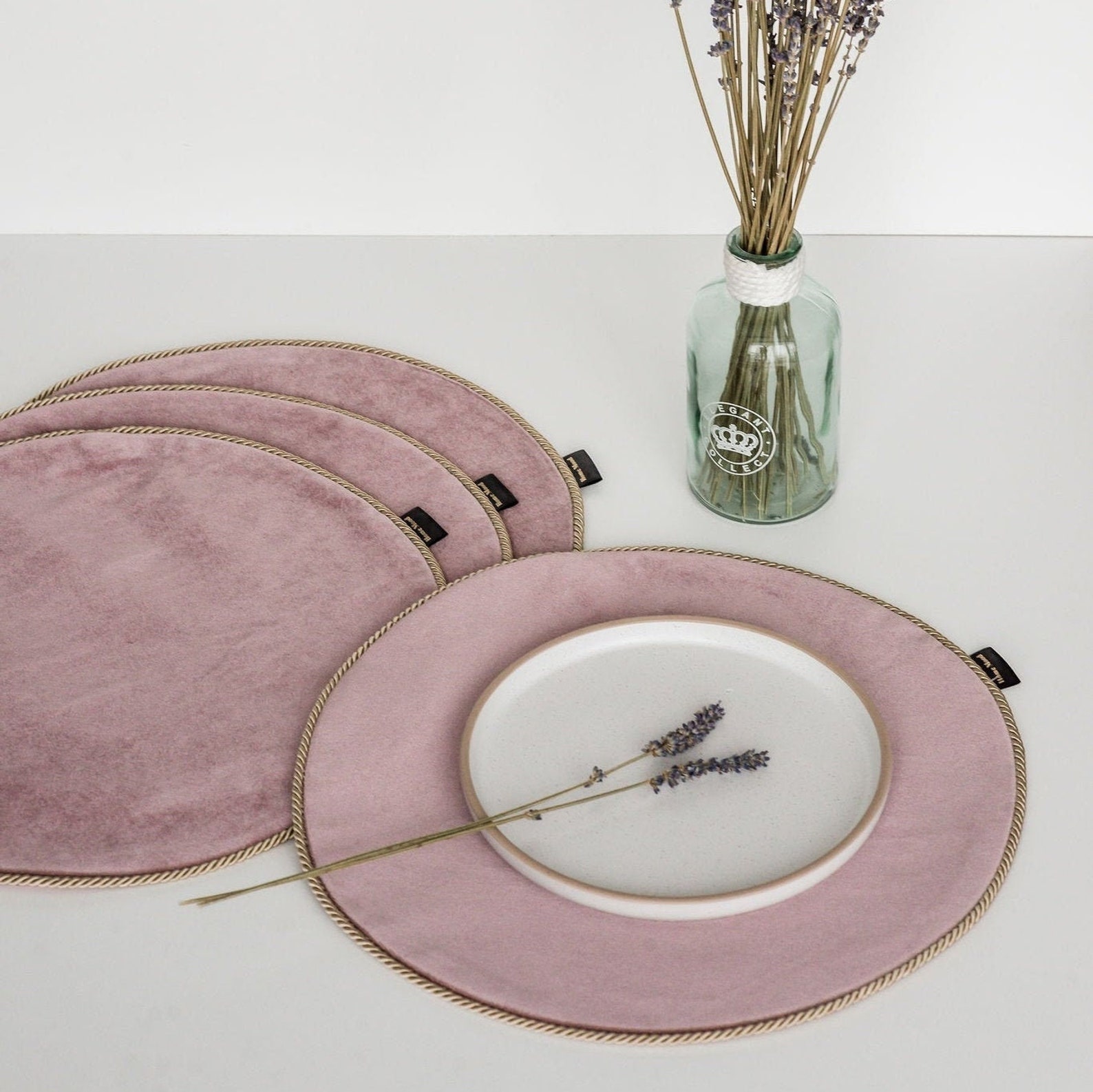 Pink Velvet Round Placemats Set of 4/ Dusty Rose Placemat Set Etsy