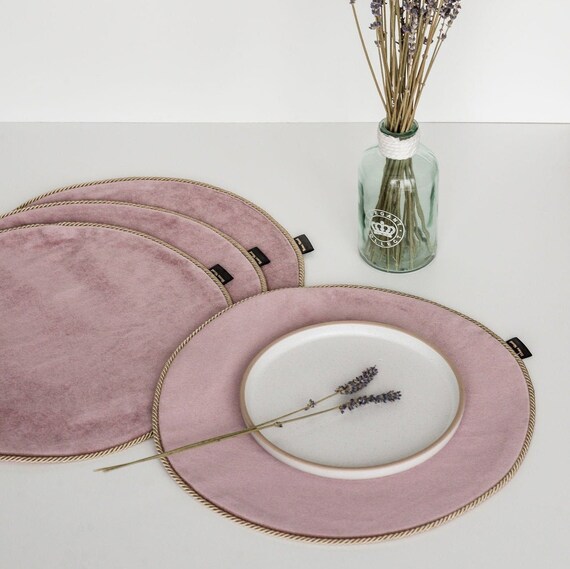 Pink Velvet Round Placemats Set of 4/ Dusty Rose Placemat Set Etsy