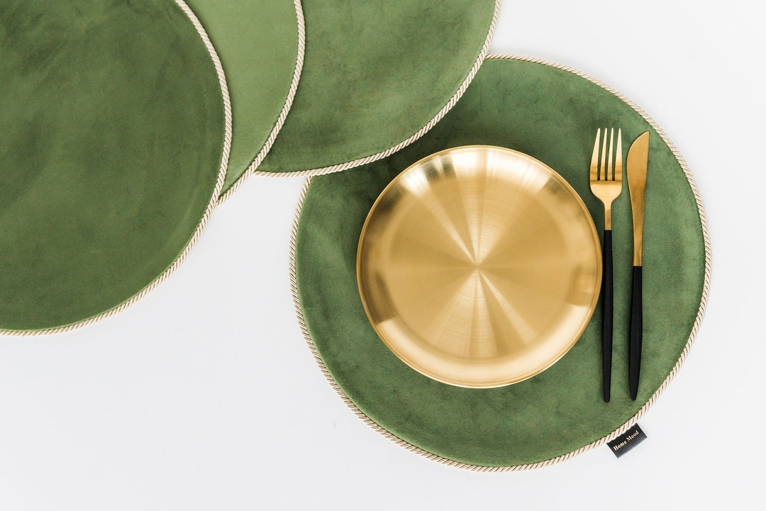 Velvet Round Table Mats, Plates Placemats, Green Place Mats Set