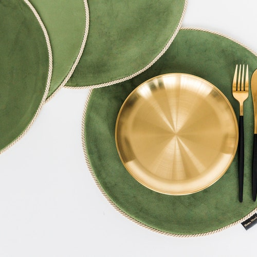 Round Table Mats Plates Placemats Green, Green Round Table Mats