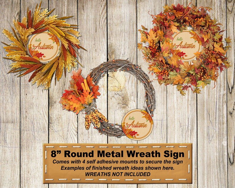 Fall #18 Autumn Vibes Welcome Home Sweet Home Decor Gift 8 METAL WREATH MAKING Sign Adhesive Mounts Included