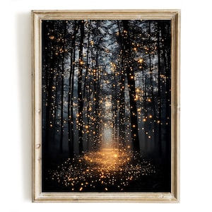 Enchanted Forest Fireflies #3, Instant Download, Moody Nature Poster, Dark Botanical Wall Decor, Magical Forest, Enchanted Botanica