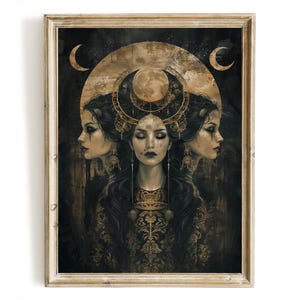 Hecate, Triple Moon Goddess #1, Instant Download, Witchcraft Poster, Pagan Witch Wall Art, Beautiful Goddess of Magic Art Print, Home Decor