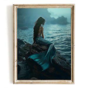 Siren&#39;s Solitude Mermaid Print #2, Instant Download, Ocean Artwork, Fantasy Mermaid Wall Decor, Enchanting Coastal Seaside Wall Decor