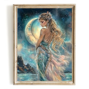 Selene, Greek Goddess of the Moon #3, Instant Download, Dark Fantasy Wall Art, Celestial Gothic Decor, Divine Feminine Lunar Goddess Poster
