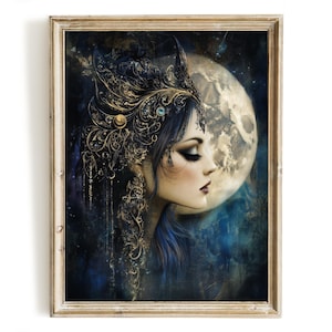 Selene, Greek Goddess of the Moon #2, Instant Download, Dark Fantasy Wall Art, Celestial Gothic Decor, Divine Feminine Lunar Goddess Poster