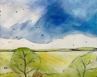 Spring Day in Suffolk - ORIGINAL unframed watercolour painting