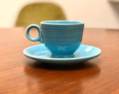 Vintage Fiestaware Fiesta ware Homer Laughlin Teacup and Saucer Set in Turquoise Blue