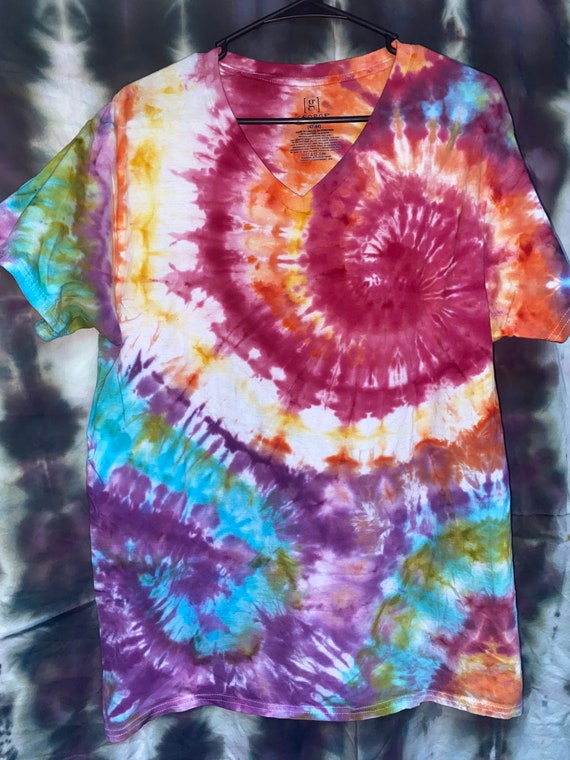 L V-Neck Rainbow Tie Dye Shirt | Etsy