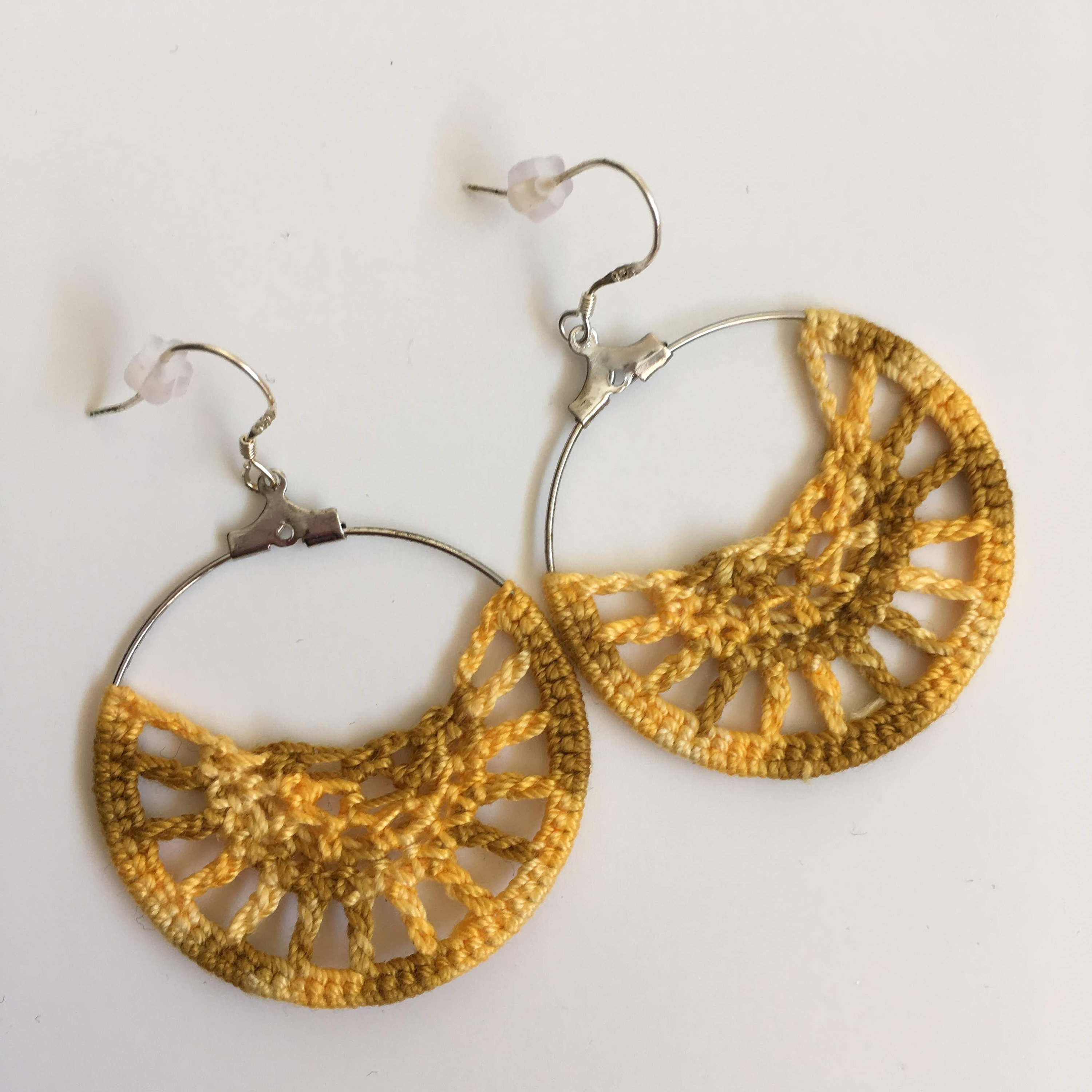 Colorful Ombre Crochet Earrings, Cotton Fiber Melange Earrings, Color Transition Hoop Earrings, Bohemian Crochet Jewelry, Gift for Her - Thumbnail 3