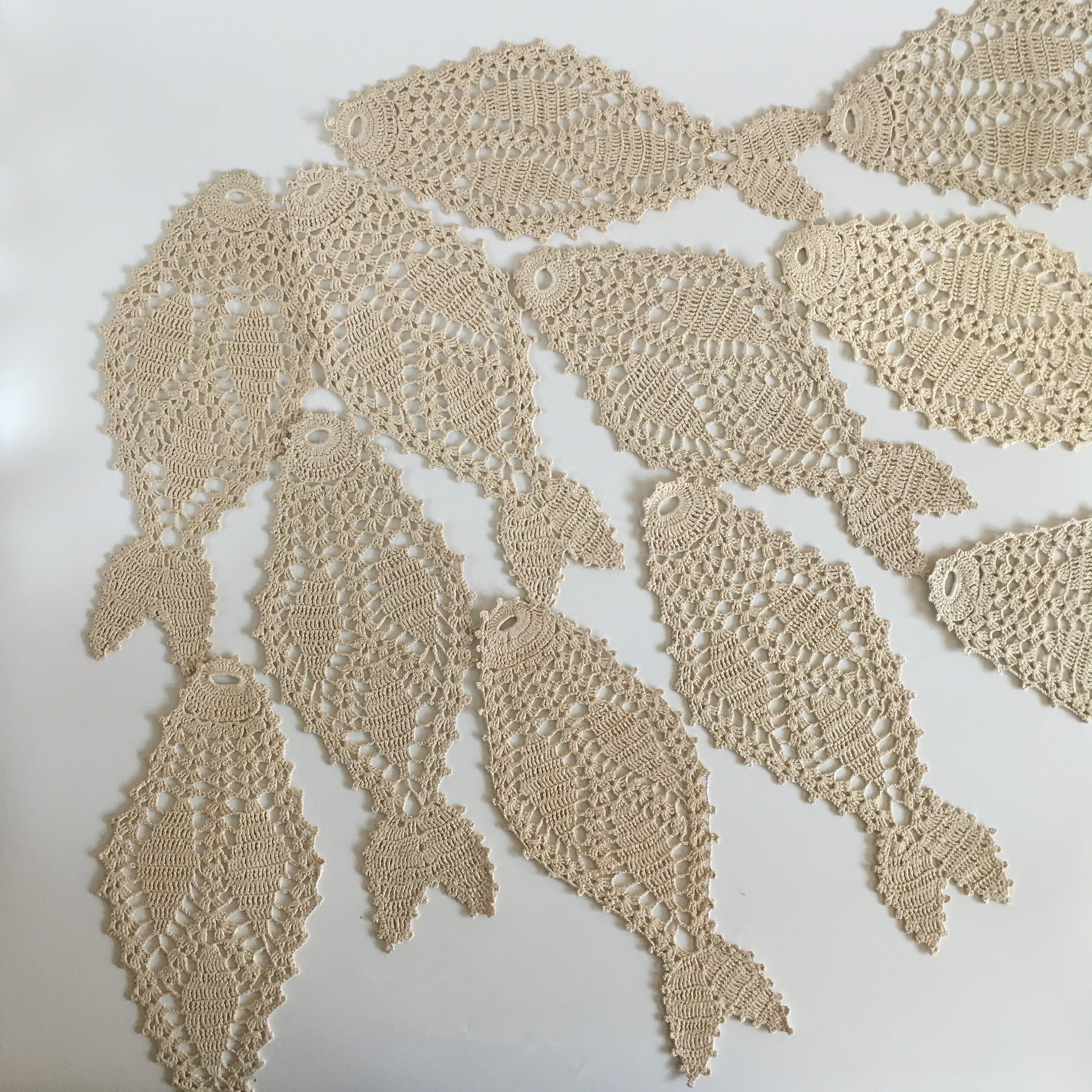 Ecru Crochet Lace Doilies, Handmade Cotton Fish Doilies, Small Table Runner, Crocheted Home Decor, Fisherman's Wife Boho Home Gift - Thumbnail 5