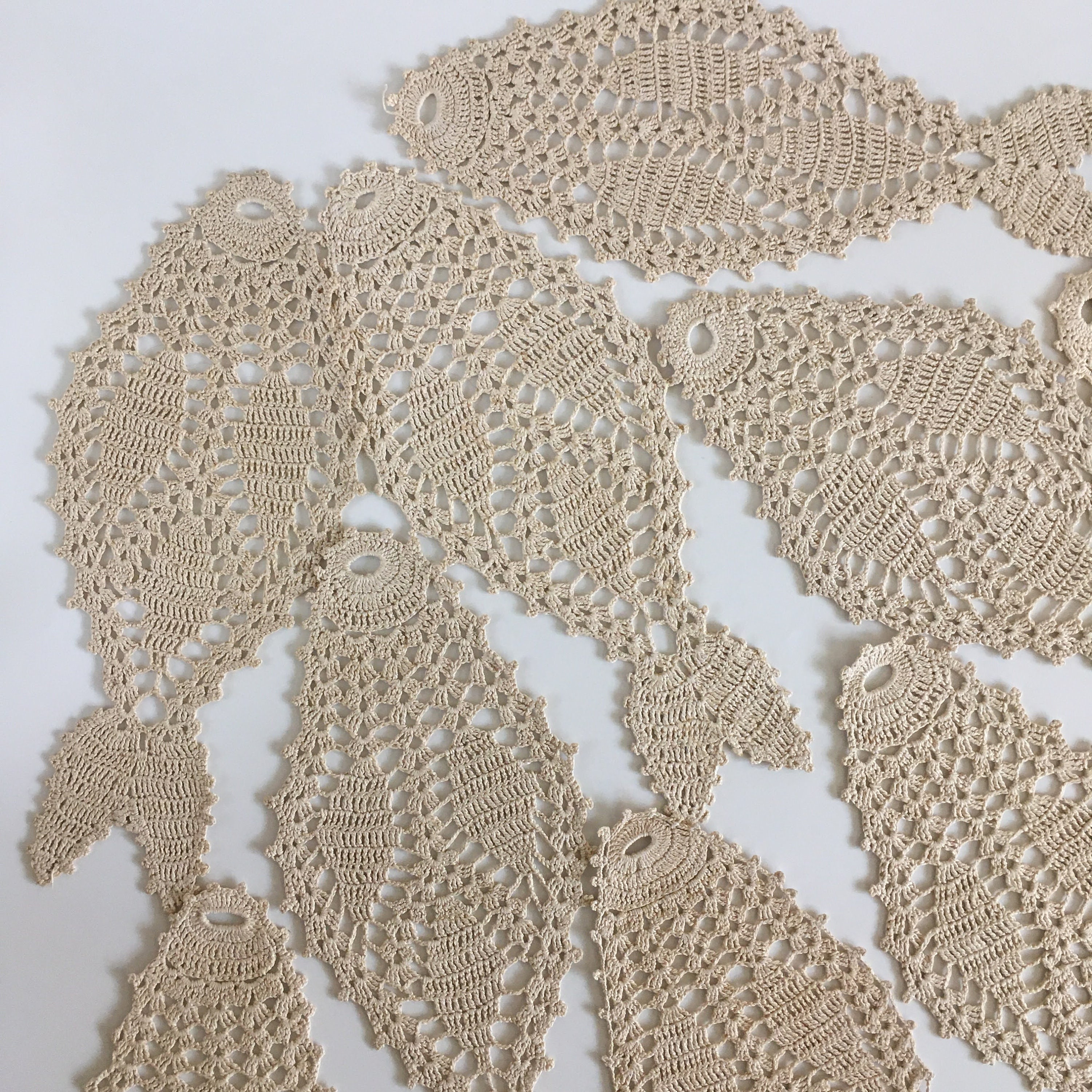 Ecru Crochet Lace Doilies, Handmade Cotton Fish Doilies, Small Table Runner, Crocheted Home Decor, Fisherman's Wife Boho Home Gift - Thumbnail 6
