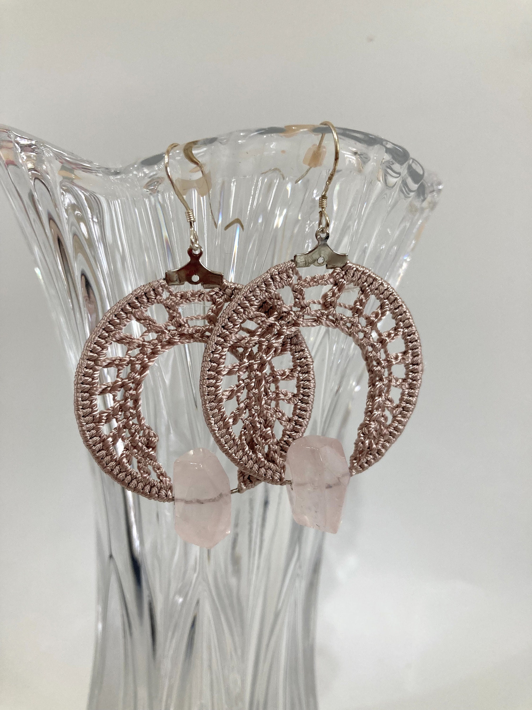 Quartz Dangle Crochet Earrings, Champagne Raw Crystal Earrings, Silky Shimmer Bridal Hoop Earrings, Zodiac Jewelry, Gift for Brides Mom - Thumbnail 2