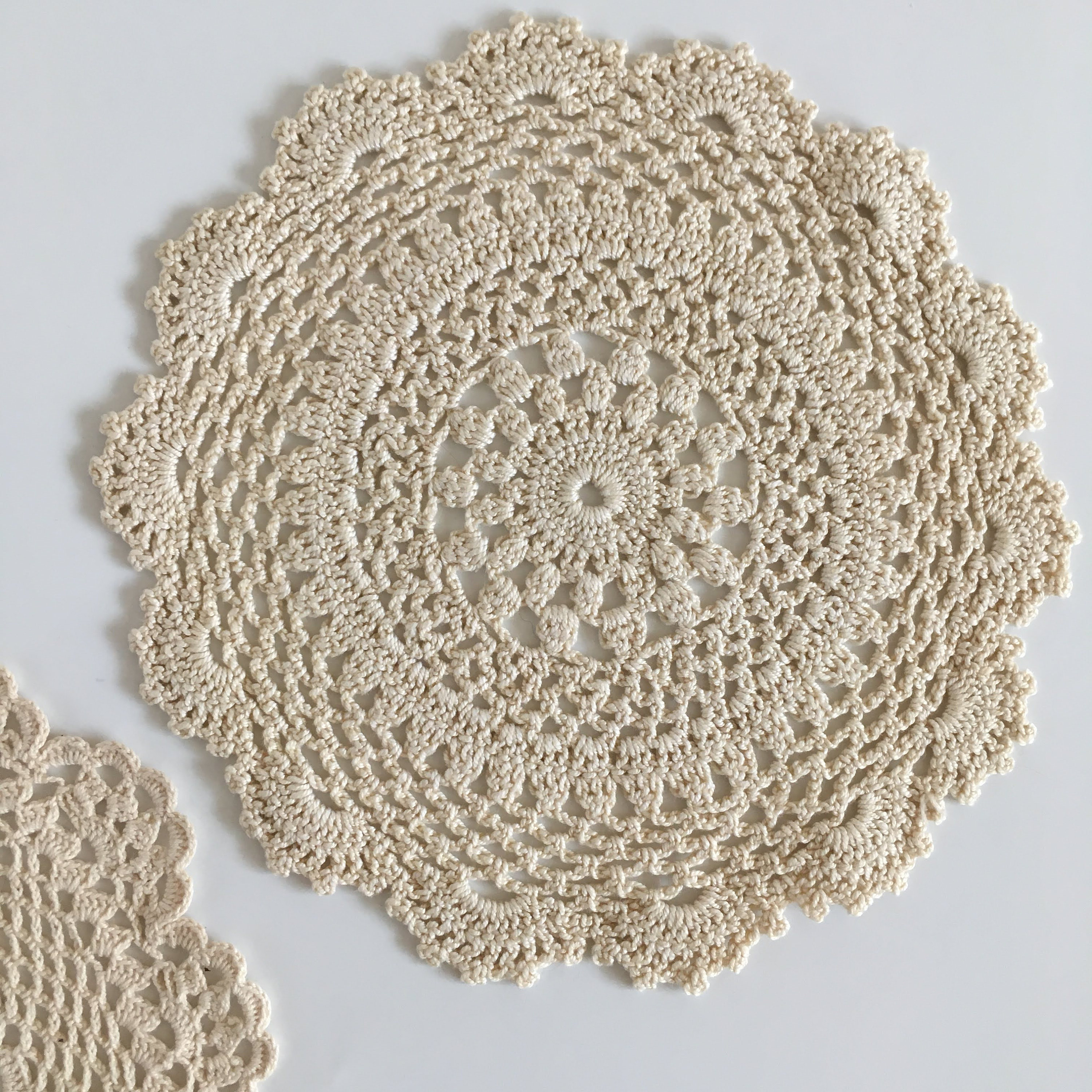Set of Two Cotton Crochet Small Round Lace Doilies, Shabby Chic Ecru Color Crochet Coasters, Crochet Rustic Home Decor, House Warming Gift, - Thumbnail 3