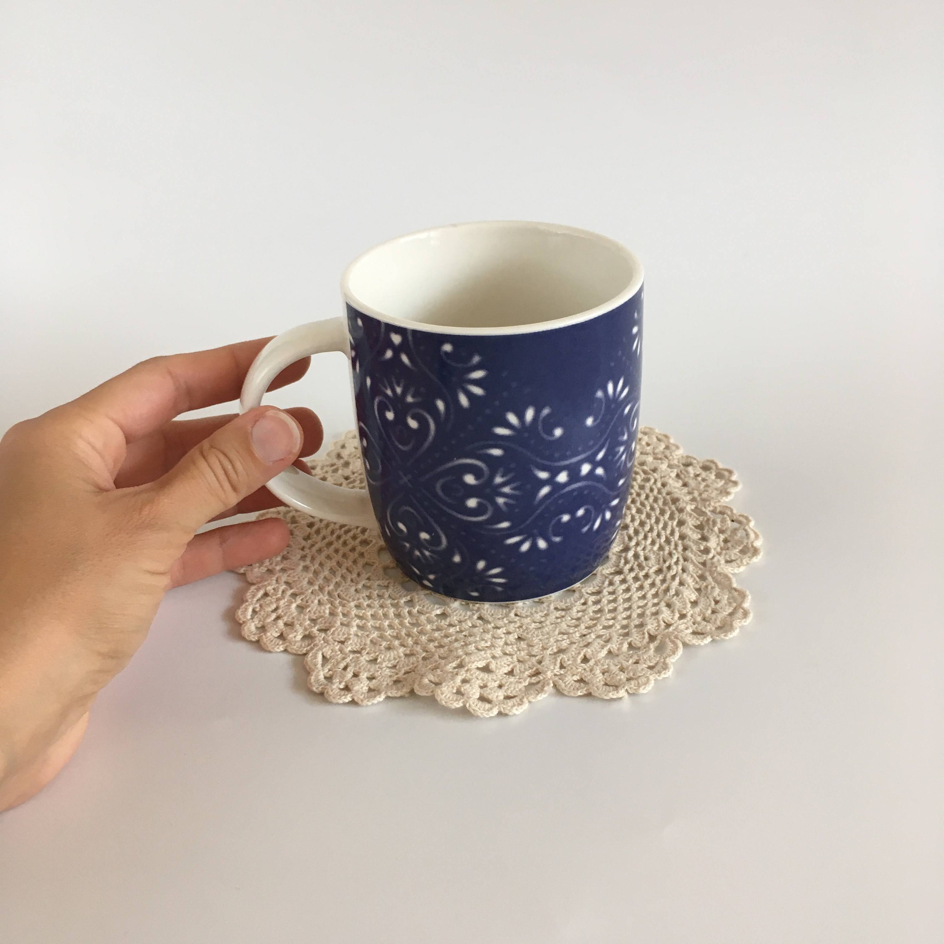 Set of Two Cotton Crochet Small Round Lace Doilies, Shabby Chic Ecru Color Crochet Coasters, Crochet Rustic Home Decor, House Warming Gift, - Thumbnail 7